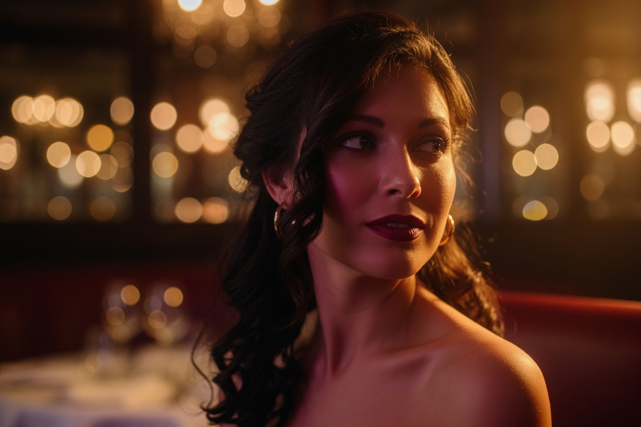 Close portrait with creamy optical bokeh in a restaurant.